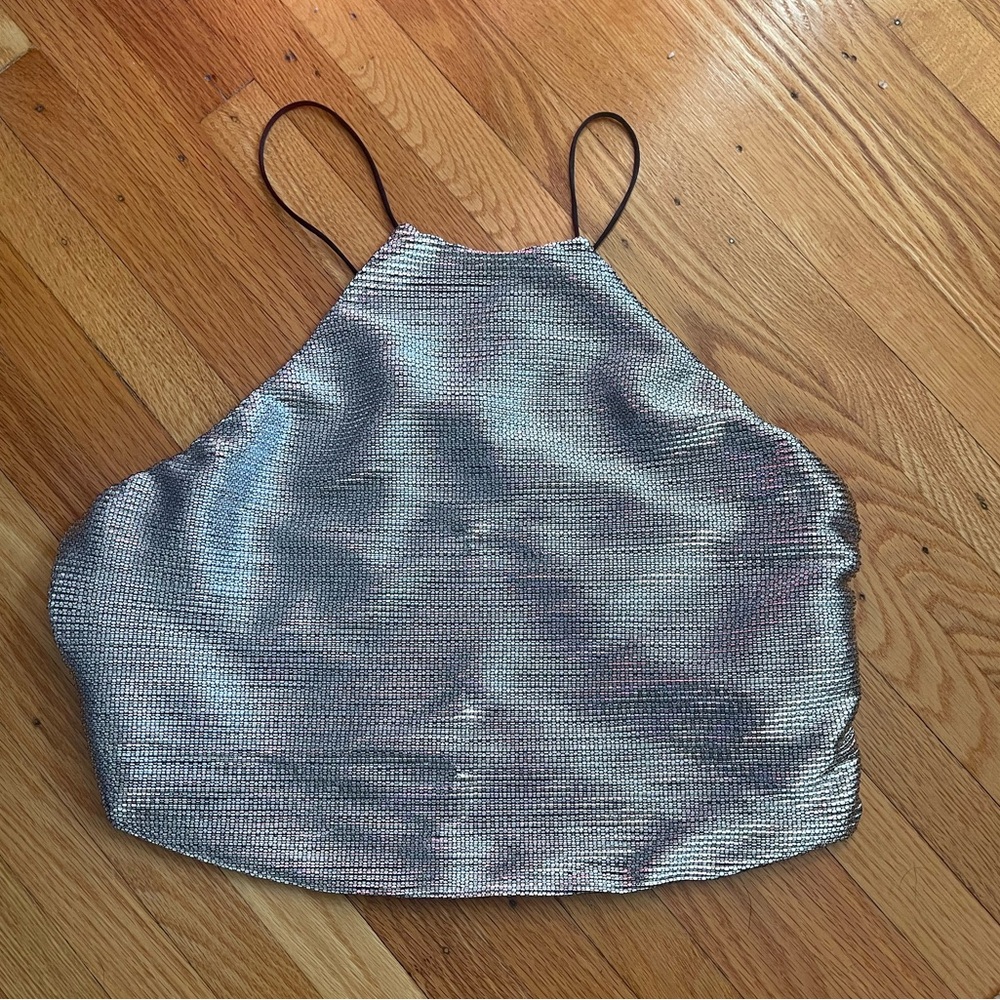 Zara silver crop top with open back - NWT.